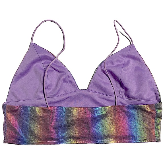 FOREVER 21 Metallic Rainbow Iridescent Crop Top Bralette - Picture 2 of 14
